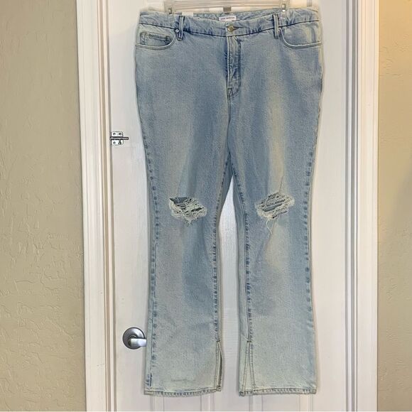 Good American Good Boyfriend Distressed Jeans Denim Women Blue Size 16 - Picture 2 of 12